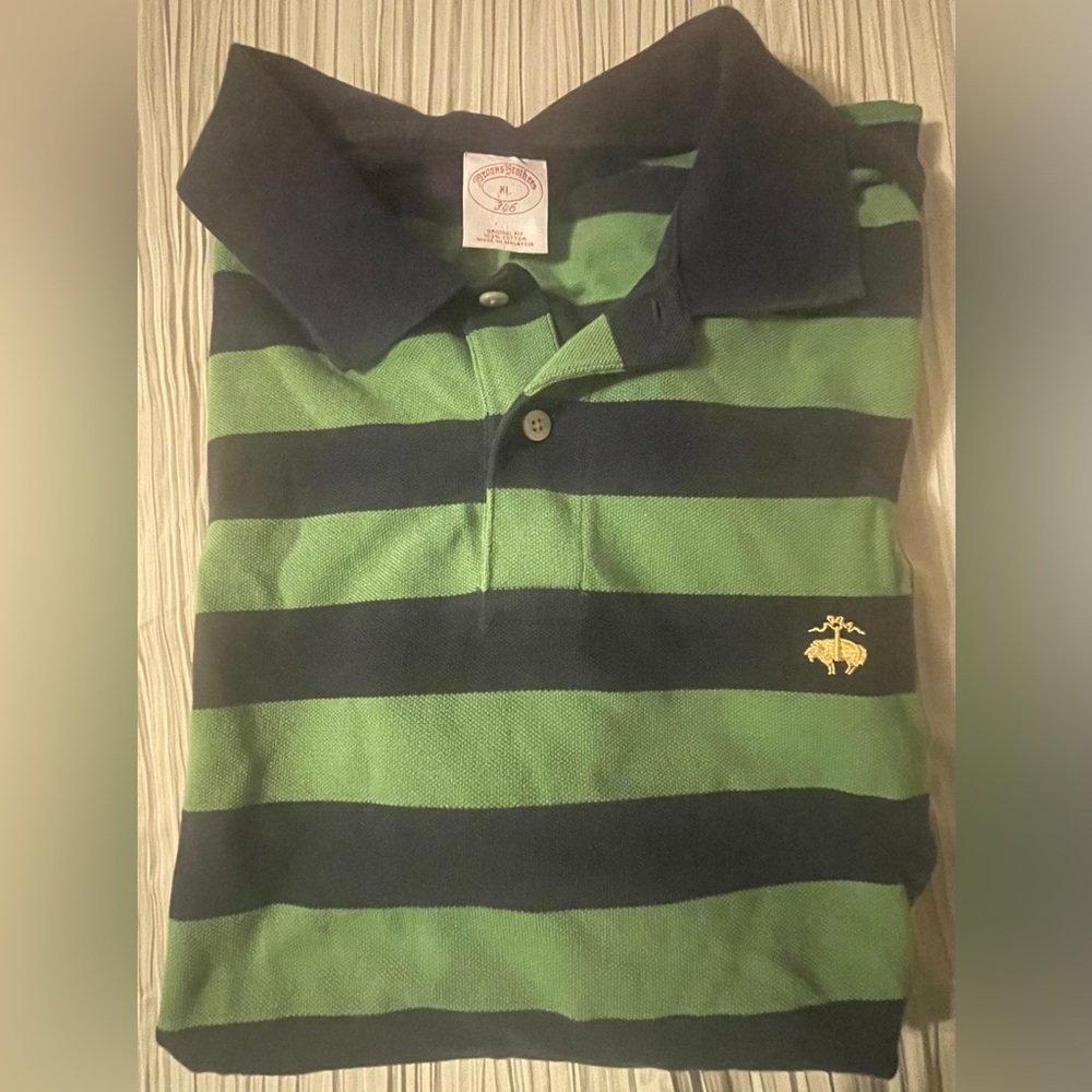 Brooks Brothers men’s green navy‎ striped short sleeve polo shirt size XL